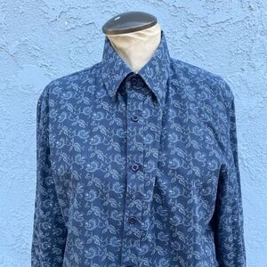John Lennon Long Sleeve Button Up Shirt Mens Small floral Indigo blue
